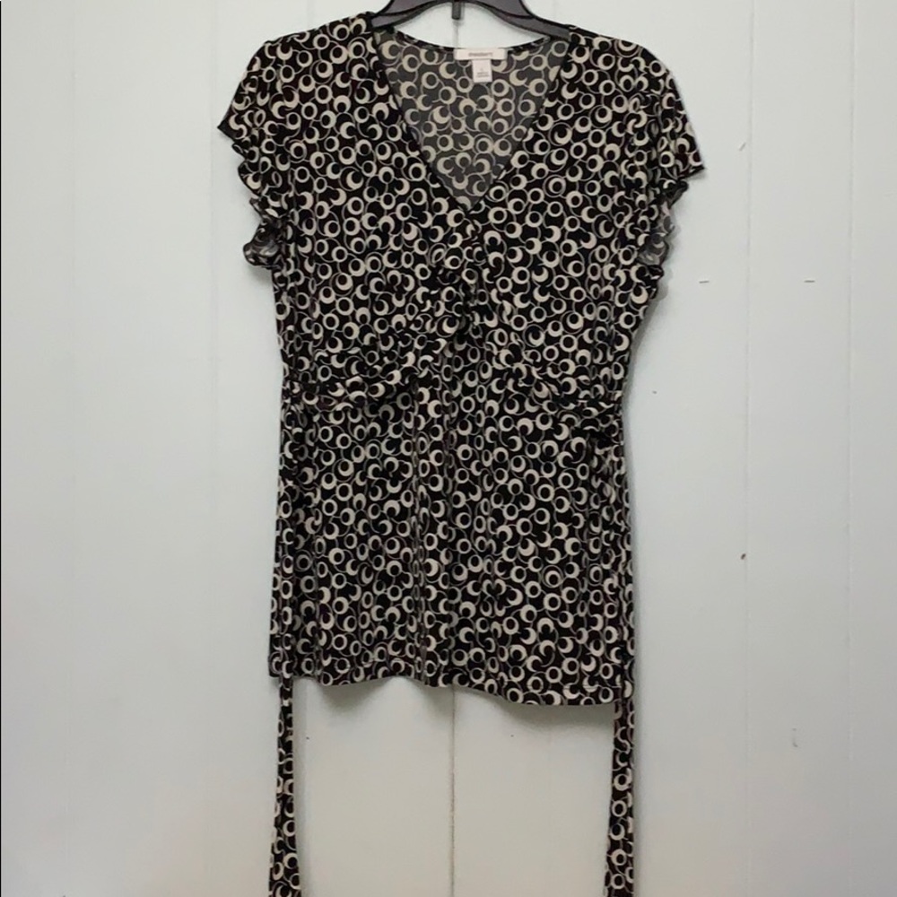 Dressbarn Patterned Fancy Short Sleeve Blouse Sz L